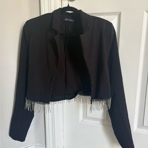 Black Cropped Jacket with Silver Fringe ZARA
